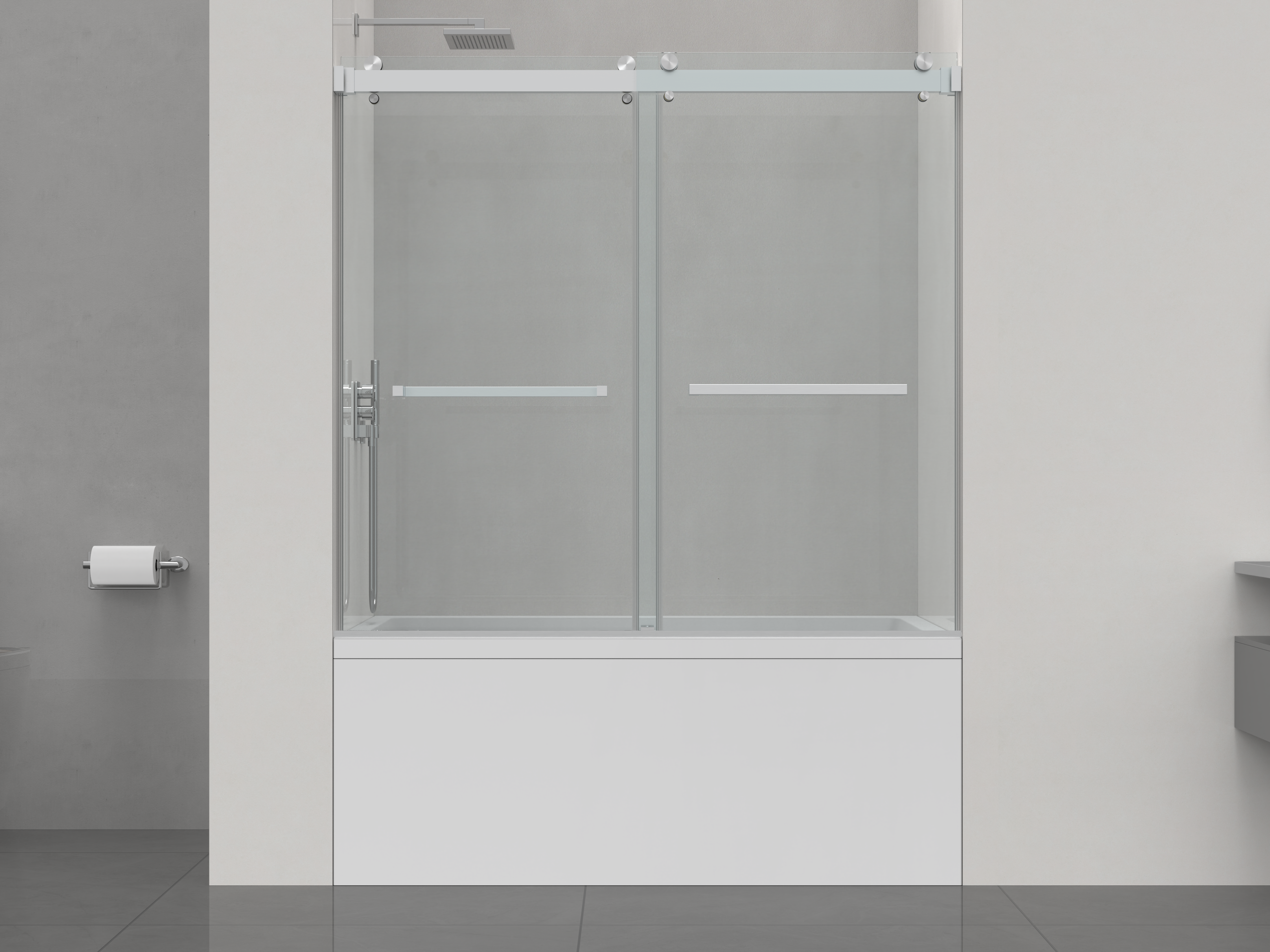 D1 -46 to 49 in. W x 66 in. H Frameless Double Sliding Bathtub Door with Nano Coating 3/8 in. Clear Glass