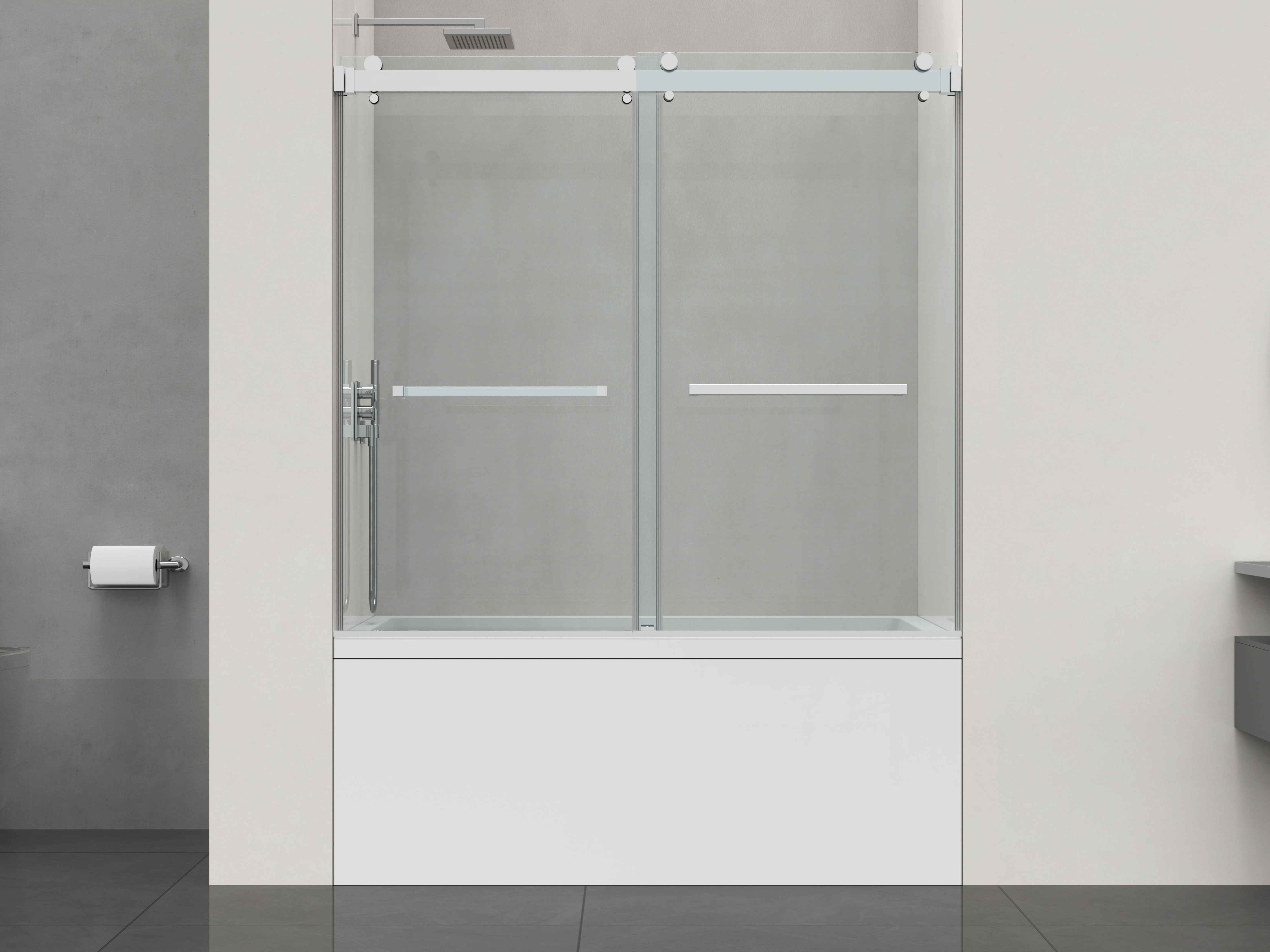 D1 -46 to 49 in. W x 66 in. H Frameless Double Sliding Bathtub Door with Nano Coating 3/8 in. Clear Glass