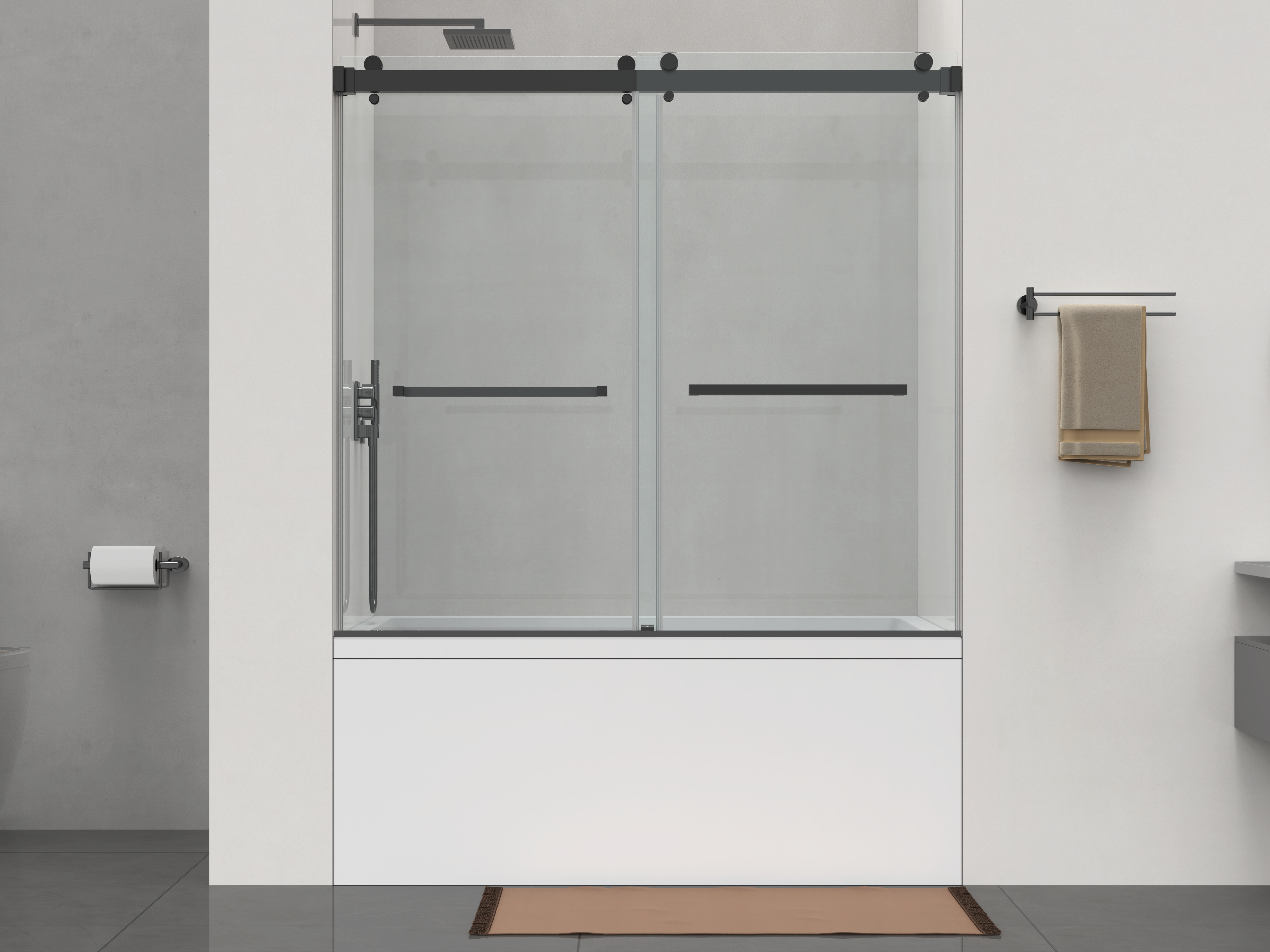 D1 -66 to 72 in. W x 66 in. H Frameless Double Sliding Bathtub Door with Nano Coating 3/8 in. Clear Glass