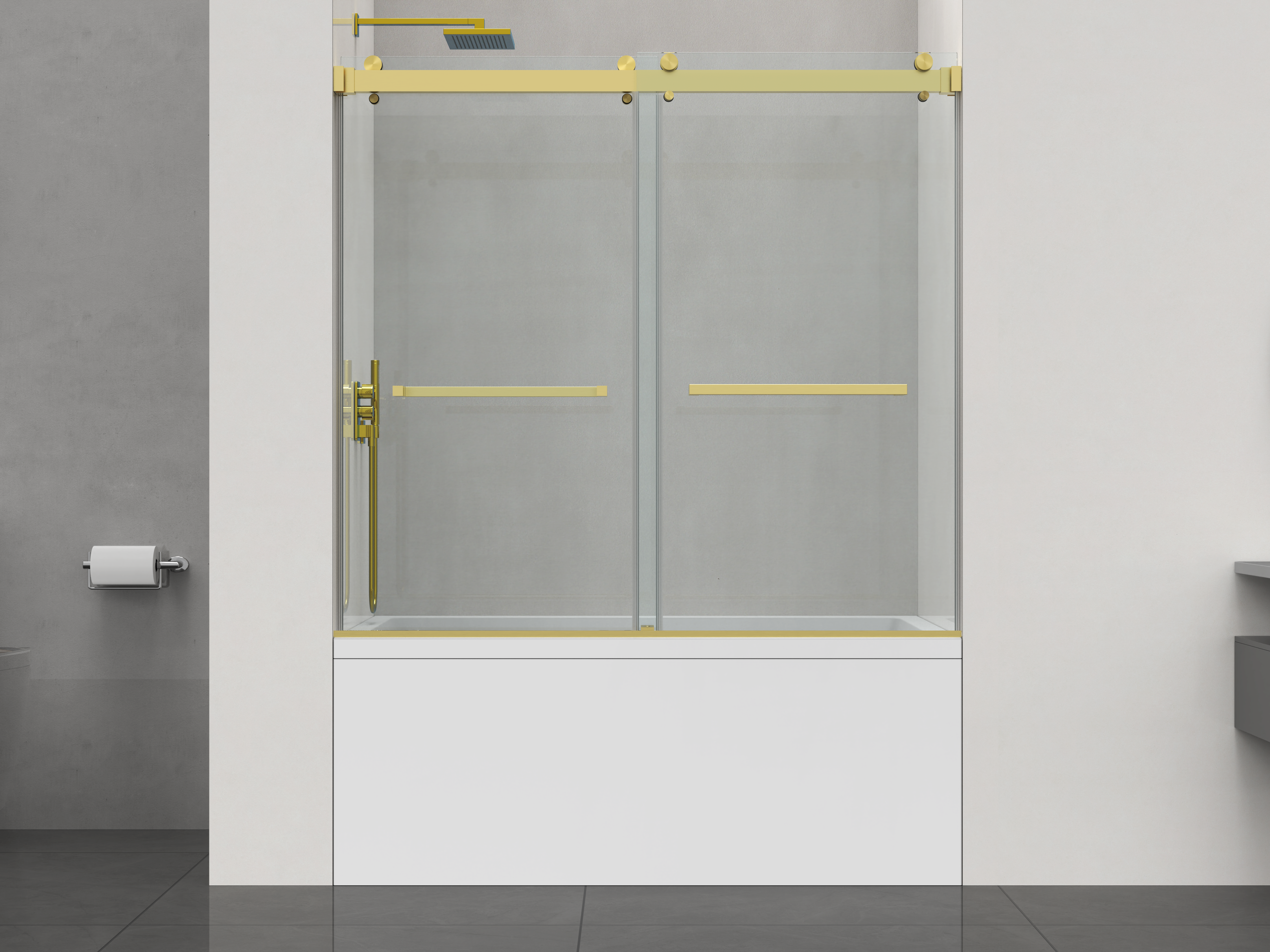 D1 -46 to 49 in. W x 66 in. H Frameless Double Sliding Bathtub Door with Nano Coating 3/8 in. Clear Glass