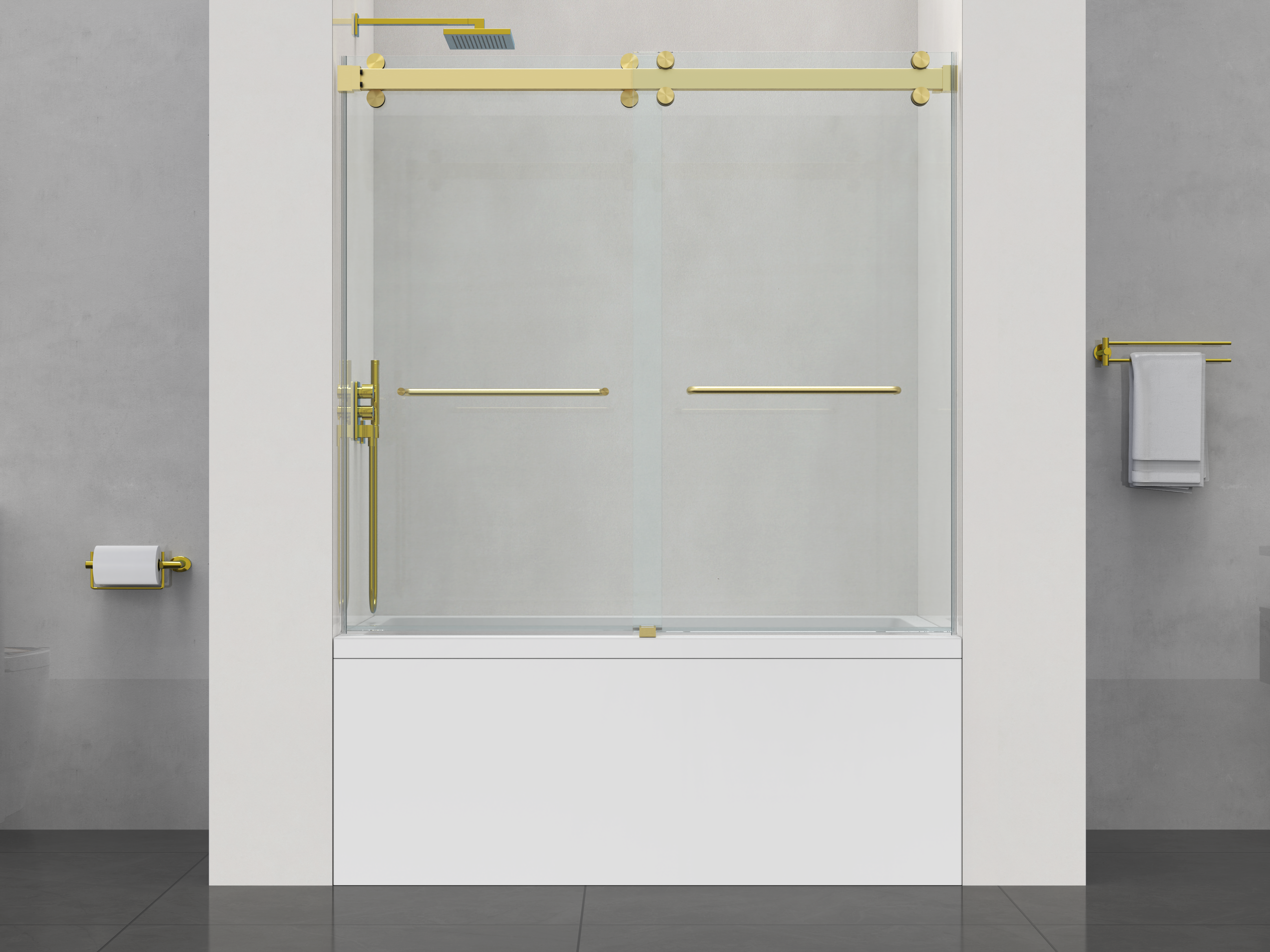 D2 -56 to 60 in. W x 66 in. H Frameless Double Sliding Bathtub Door with Nano Coating 3/8 in. Clear Glass