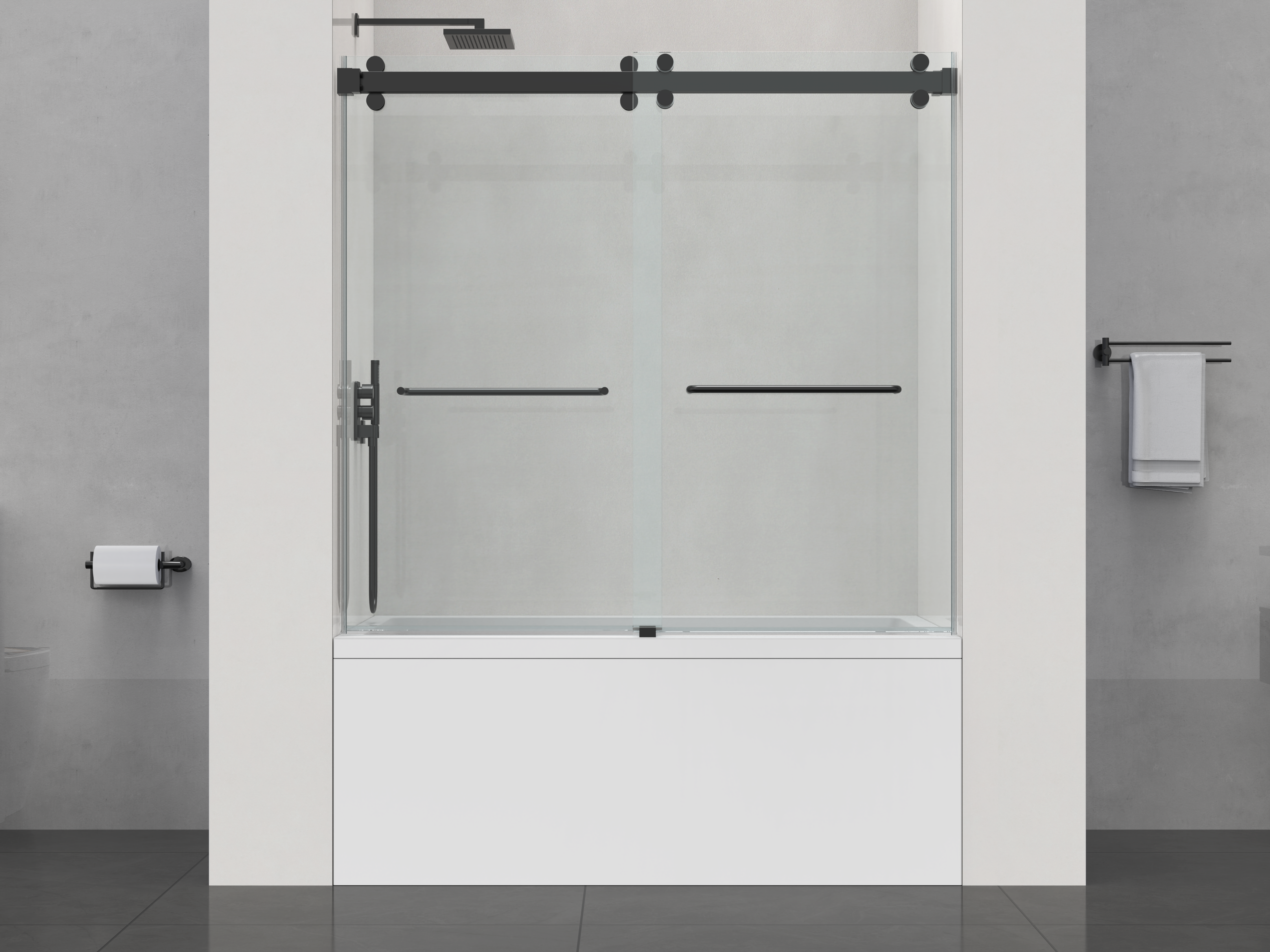 D2 -56 to 60 in. W x 66 in. H Frameless Double Sliding Bathtub Door with Nano Coating 3/8 in. Clear Glass