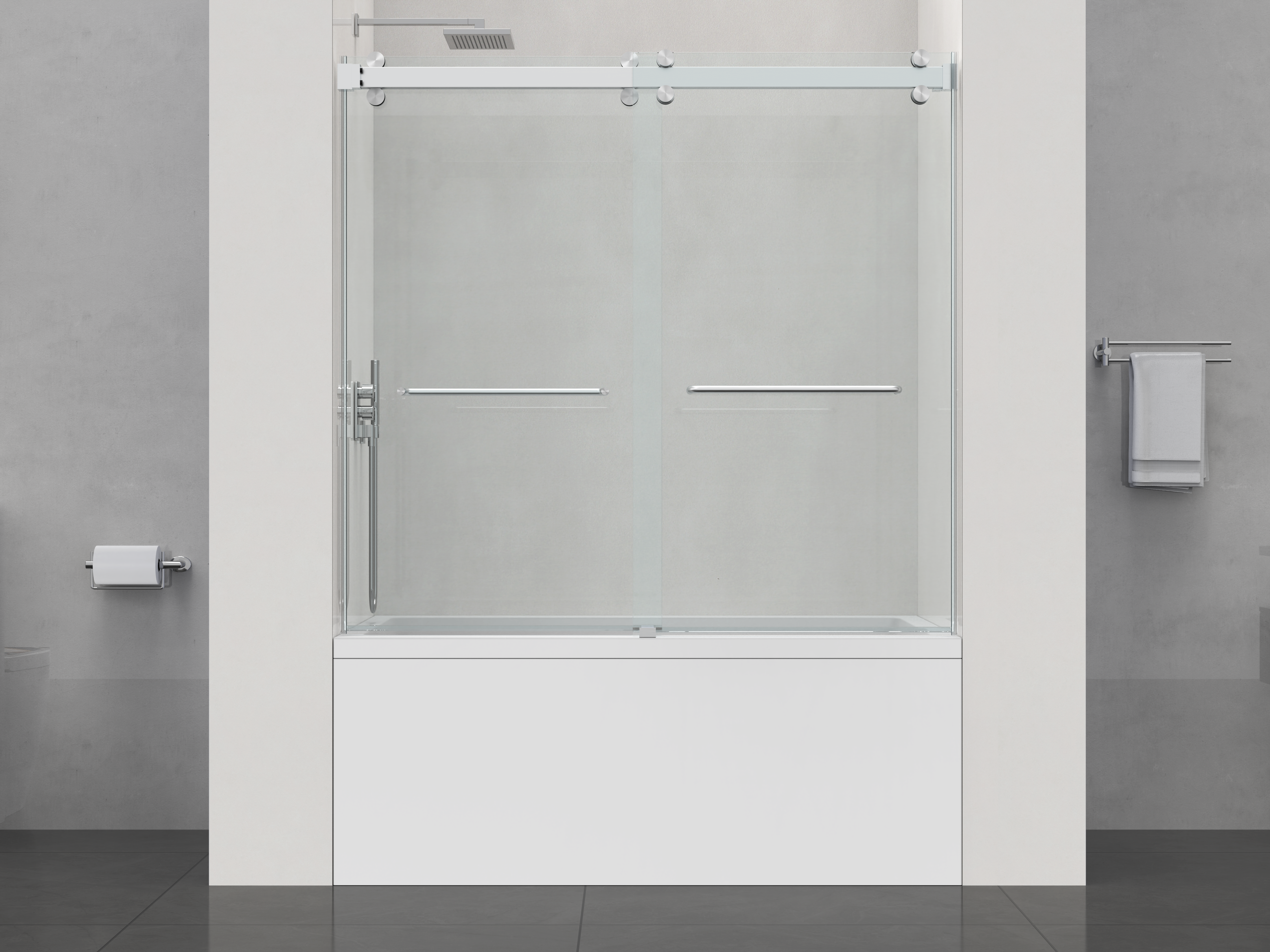 D2 -56 to 60 in. W x 66 in. H Frameless Double Sliding Bathtub Door with Nano Coating 3/8 in. Clear Glass