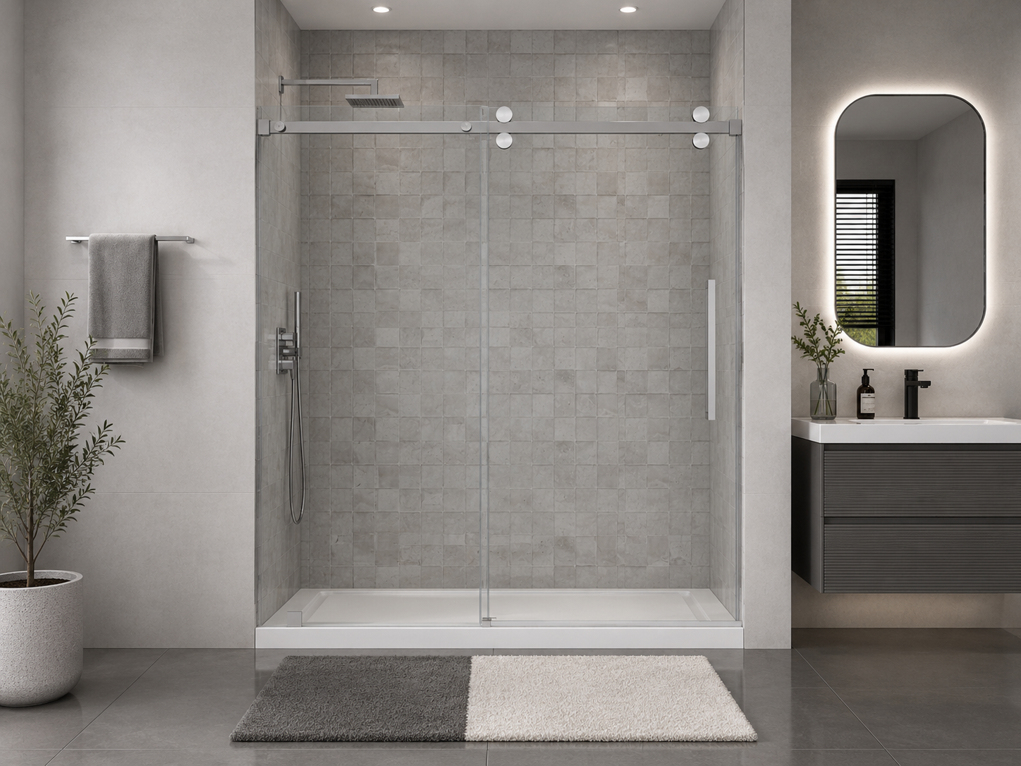 D9 -66 to 72 in. W x 78 in. H Frameless Single Sliding Door with Nano Coating 3/8 in. Clear Glass