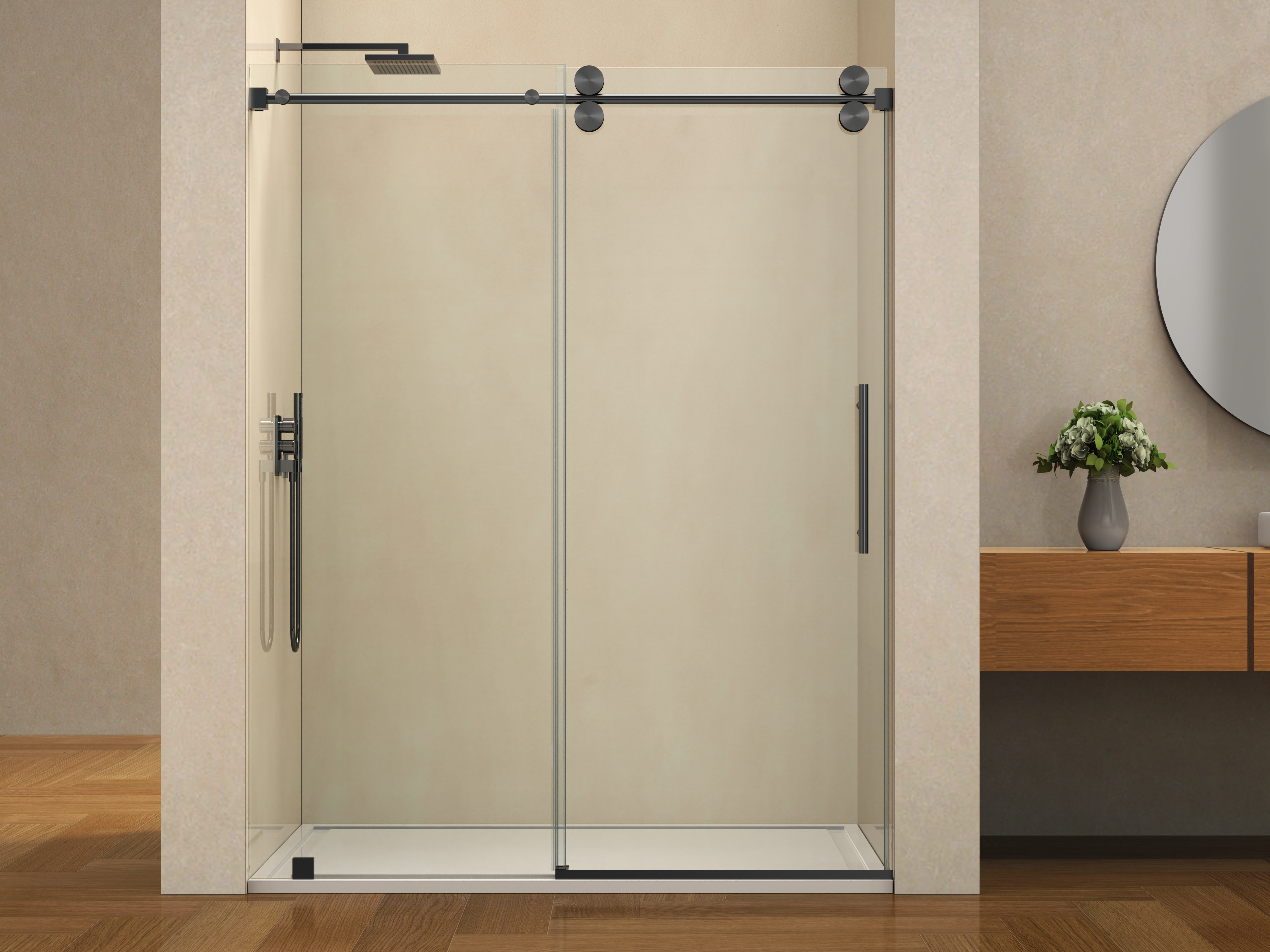 D4 -66 to 72 in. W x 78 in. H Frameless Single Sliding Door with Nano Coating 3/8 in. Clear Glass