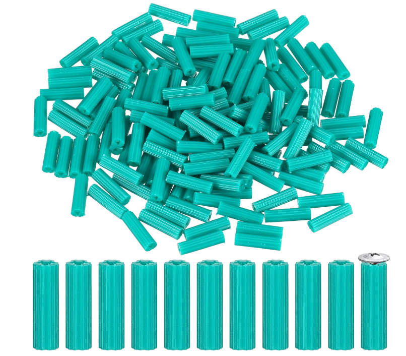 Anchors: Expanding Plastic Screw Anchors 1/4" Hole Green Plastic Anchors