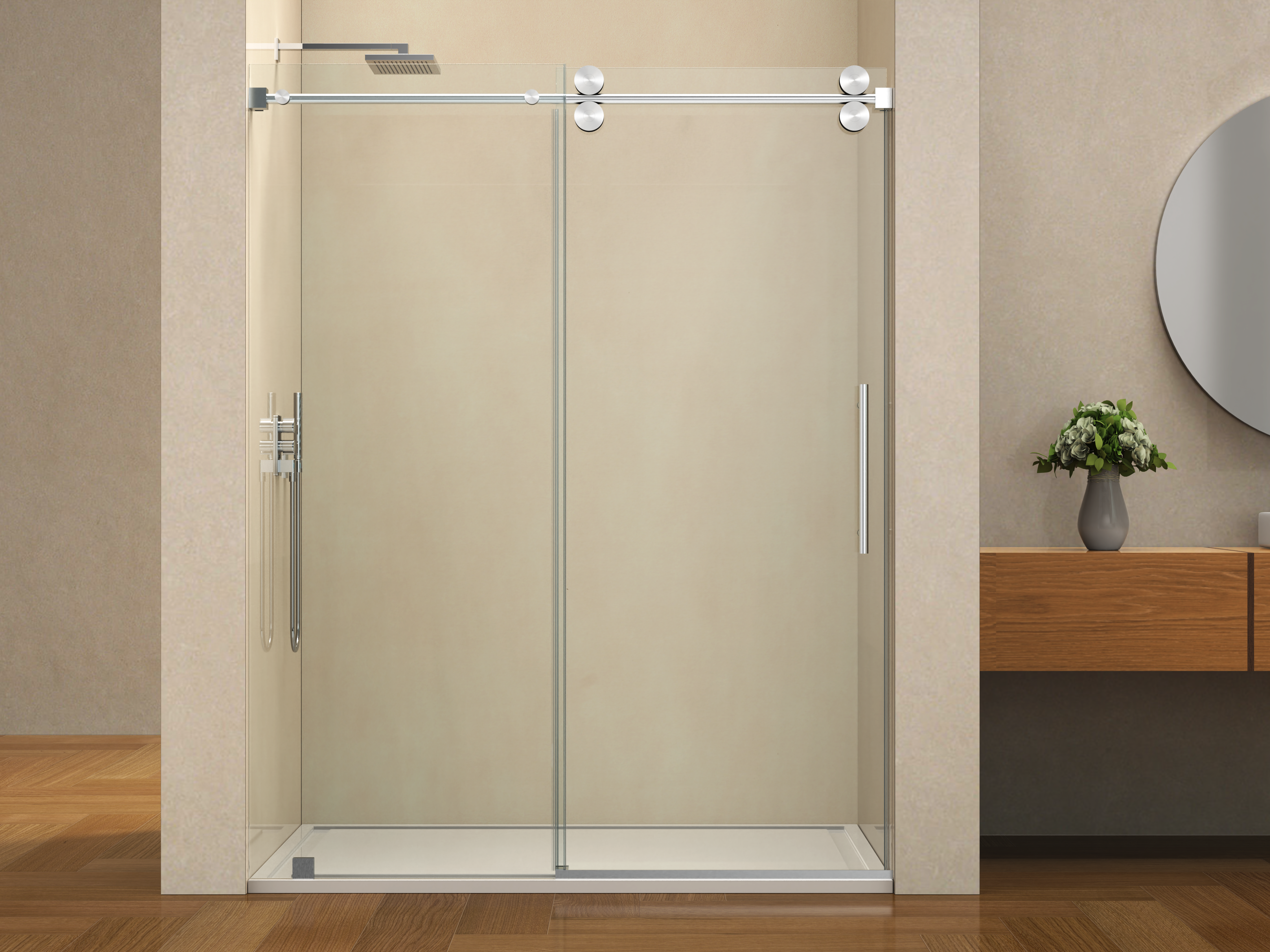 D4 -66 to 72 in. W x 78 in. H Frameless Single Sliding Door with Nano Coating 3/8 in. Clear Glass